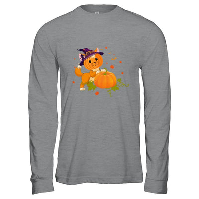 Funny Halloween Cat Pumpkin Costume-T-Shirt & Hoodie-Long Sleeve T-Shirt-Sport Grey
