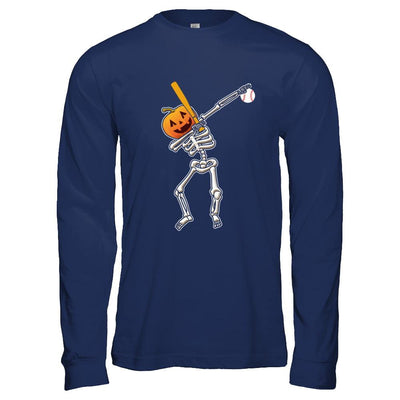 Halloween Dabbing Skeleton Baseball-T-Shirt & Hoodie-Long Sleeve T-Shirt-Navy