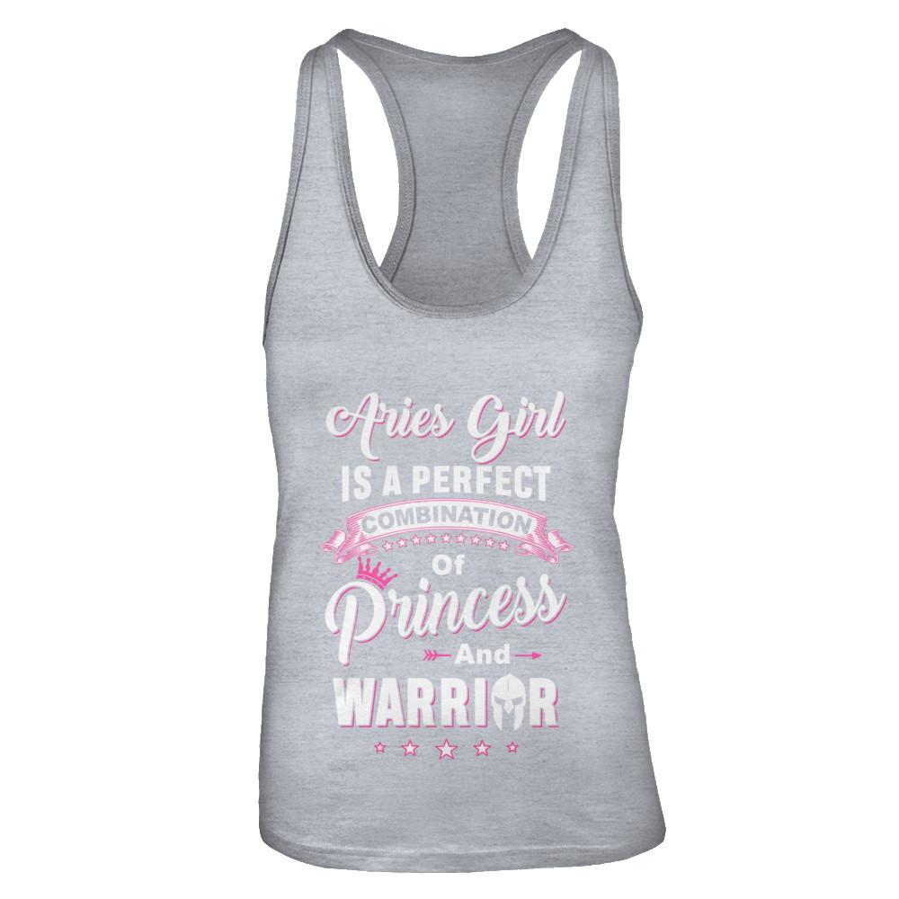 Aries Girl Princess Warrior March April Birthday-T-Shirt & Tank Top-Women's Ideal Racerback Tank-Heather Grey