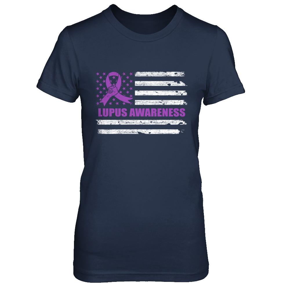 Purple Ribbon Lupus Awareness US Flag-T-Shirt & Hoodie-Women's T-Shirt-Navy