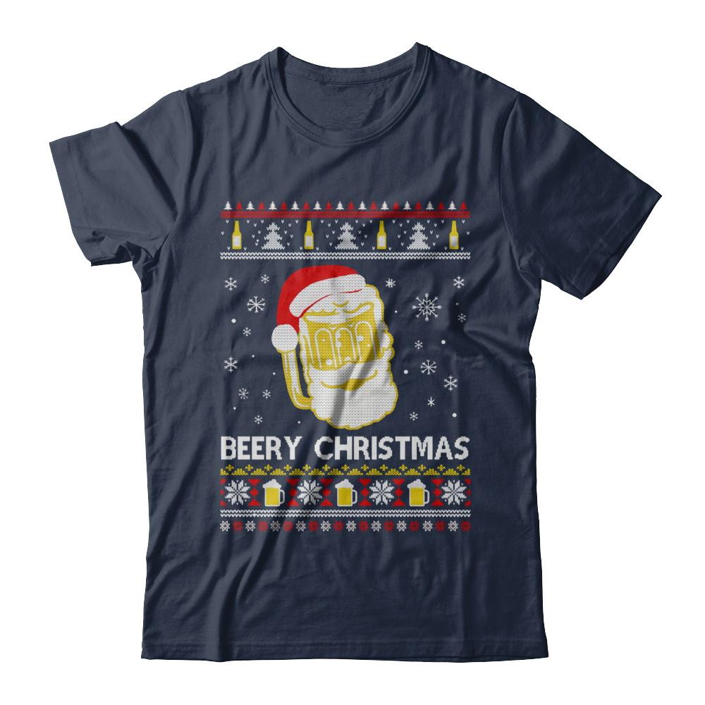 Beery Christmas Ugly Christmas Sweater Christmas Beer-T-Shirt & Sweatshirt-Classic T-Shirt-Navy