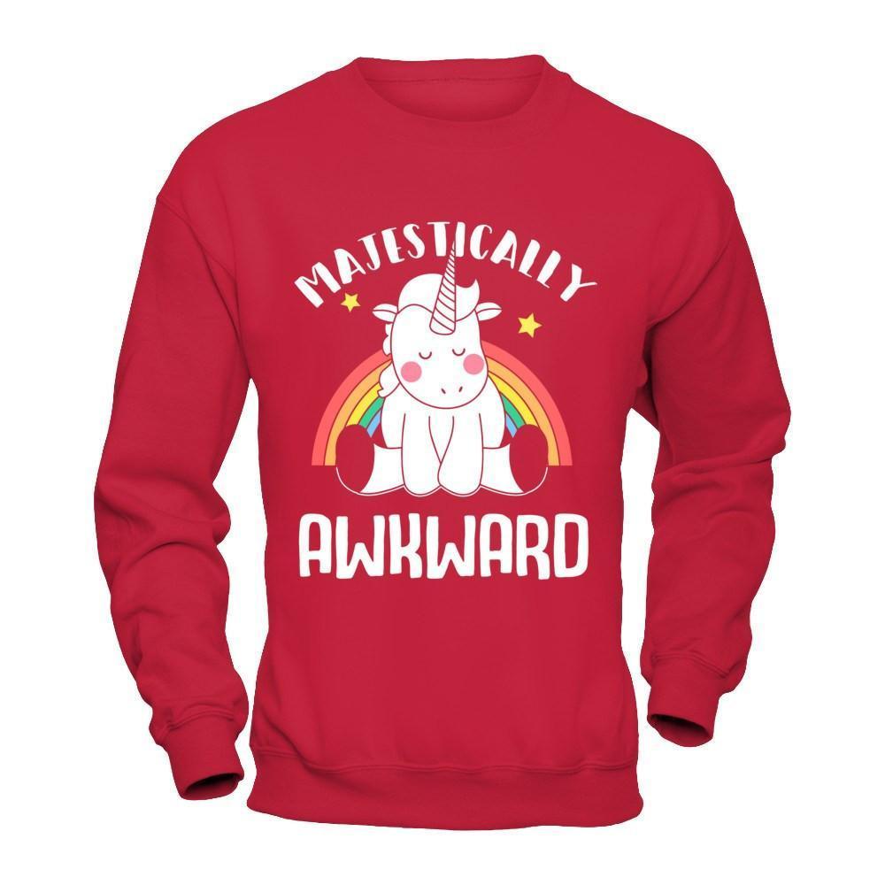 Unicorn Majestically Awkward-T-Shirt & Hoodie-Crewneck Sweatshirt-Red