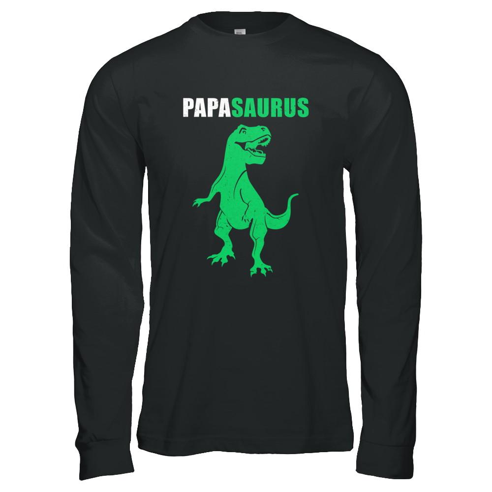 Papasarus Funny Dinosaur First Time Papa Fathers Day-T-Shirt & Hoodie-Long Sleeve T-Shirt-Black