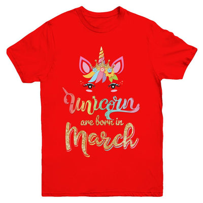 Cute Unicorns Are Born In March Birthday Gift Youth-Youth Shirt-Youth T-Shirt-Red