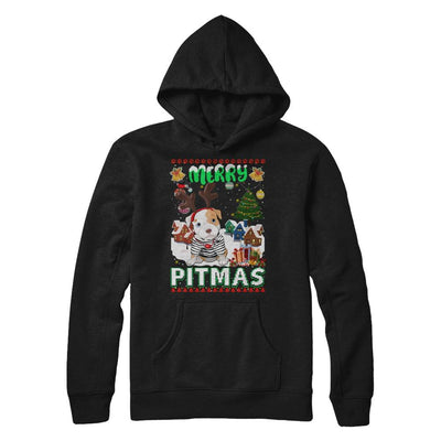 Cute Pitbull Christmas Merry Pigmas Ugly Sweater Christmas-T-Shirt & Sweatshirt-Pullover Hoodie-Black