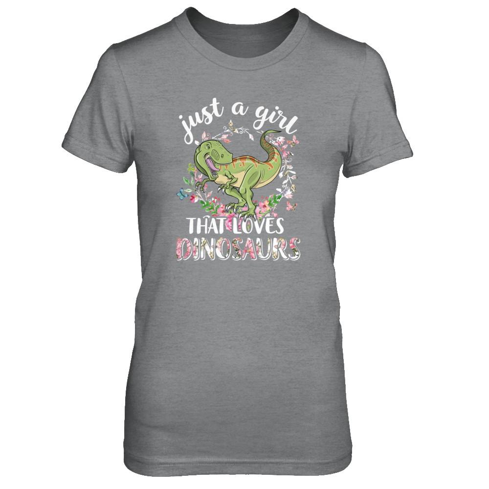 Saurus Just A Girl That Loves Dinosaurs T-Rex Gift-T-Shirt & Tank Top-Women's T-Shirt-Sport Grey