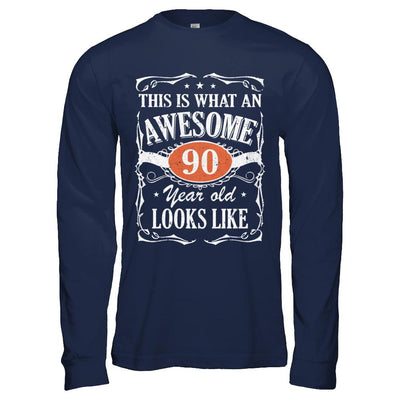 Vintage This Is What An Awesome 90 Year Old 1931 Birthday-T-Shirt & Hoodie-Long Sleeve T-Shirt-Navy