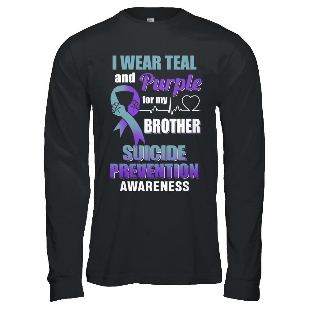 I Wear Teal Purple For My Brother Suicide Prevention-T-Shirt & Hoodie-Long Sleeve T-Shirt-Black