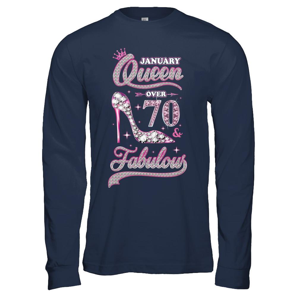January Queen 70 And Fabulous 1951 70th Years Old Birthday-T-Shirt & Hoodie-Long Sleeve T-Shirt-Navy