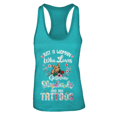 Just A Woman Who Loves German Shepherds And Has Tattoos-T-Shirt & Tank Top-Women's Ideal Racerback Tank-Tahiti Blue