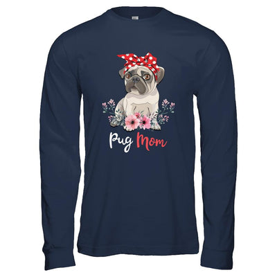 Pug Mom Gift For Women Dog Lover-T-Shirt & Hoodie-Long Sleeve T-Shirt-Navy