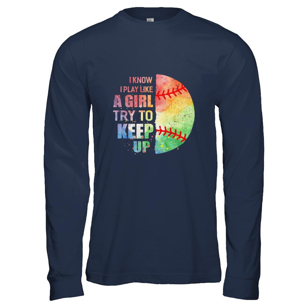 Yeah I Play Like A Girl Softball Girl-T-Shirt & Hoodie-Long Sleeve T-Shirt-Navy