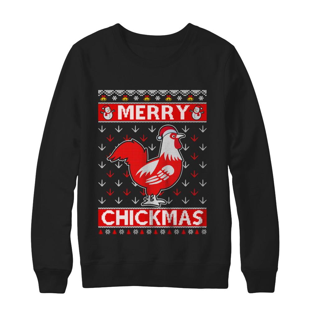 Merry Chickmas Farmer Chicken Ugly Christmas Sweater-T-Shirt & Sweatshirt-Crewneck Sweatshirt-Black