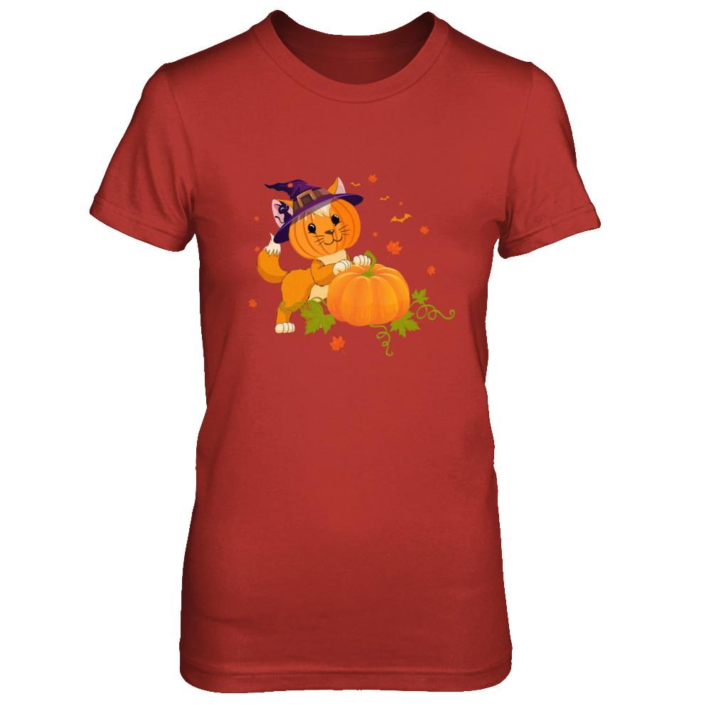 Funny Halloween Cat Pumpkin Costume-T-Shirt & Hoodie-Women's T-Shirt-Red