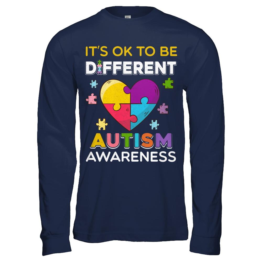 It's Ok To Be Different Autism Awareness Gift 2018-T-Shirt & Hoodie-Long Sleeve T-Shirt-Navy