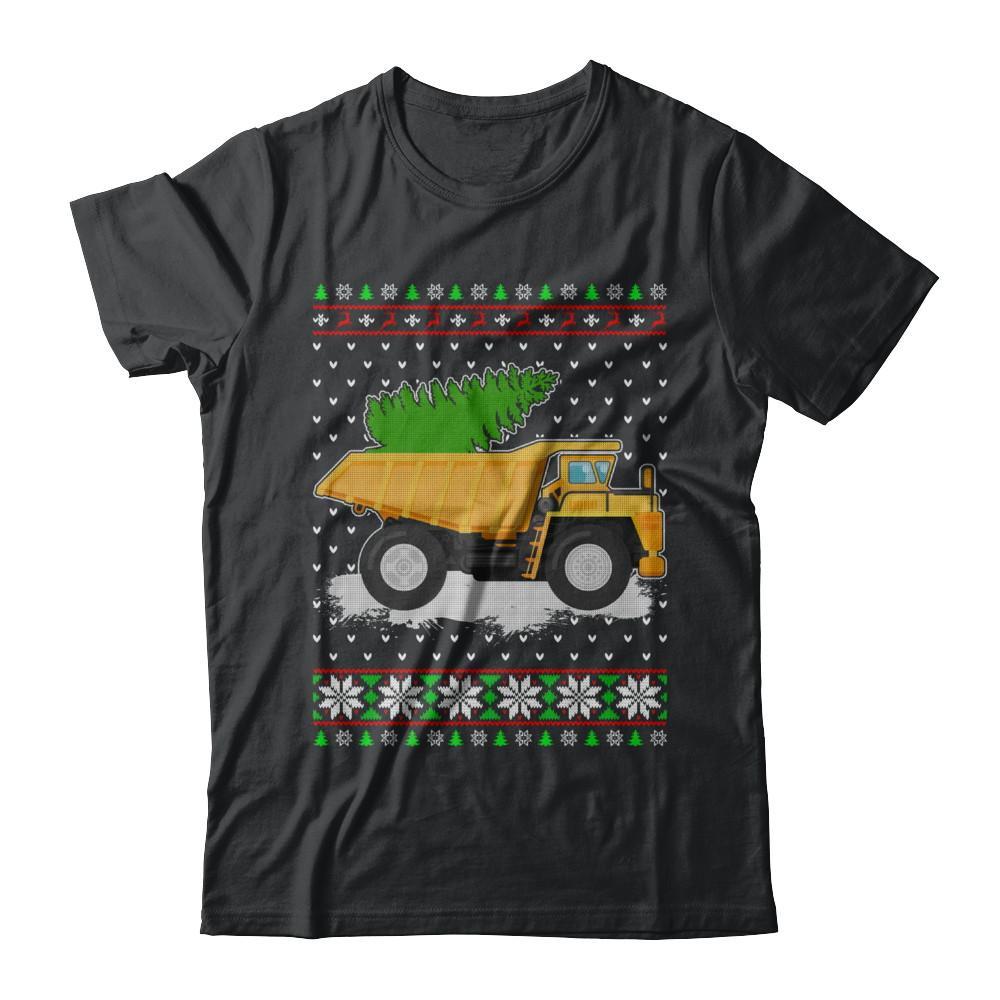 Yellow Dump Truck Trucker Ugly Christmas Sweater-T-Shirt & Sweatshirt-Classic T-Shirt-Black