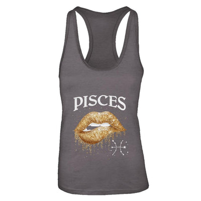Pisces Zodiac February March Birthday Gift Golden Lipstick-T-Shirt & Tank Top-Women's Ideal Racerback Tank-Dark Grey