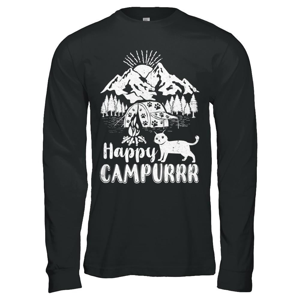 Cats Purr Happy Camppur Camper Camping-T-Shirt & Hoodie-Long Sleeve T-Shirt-Black