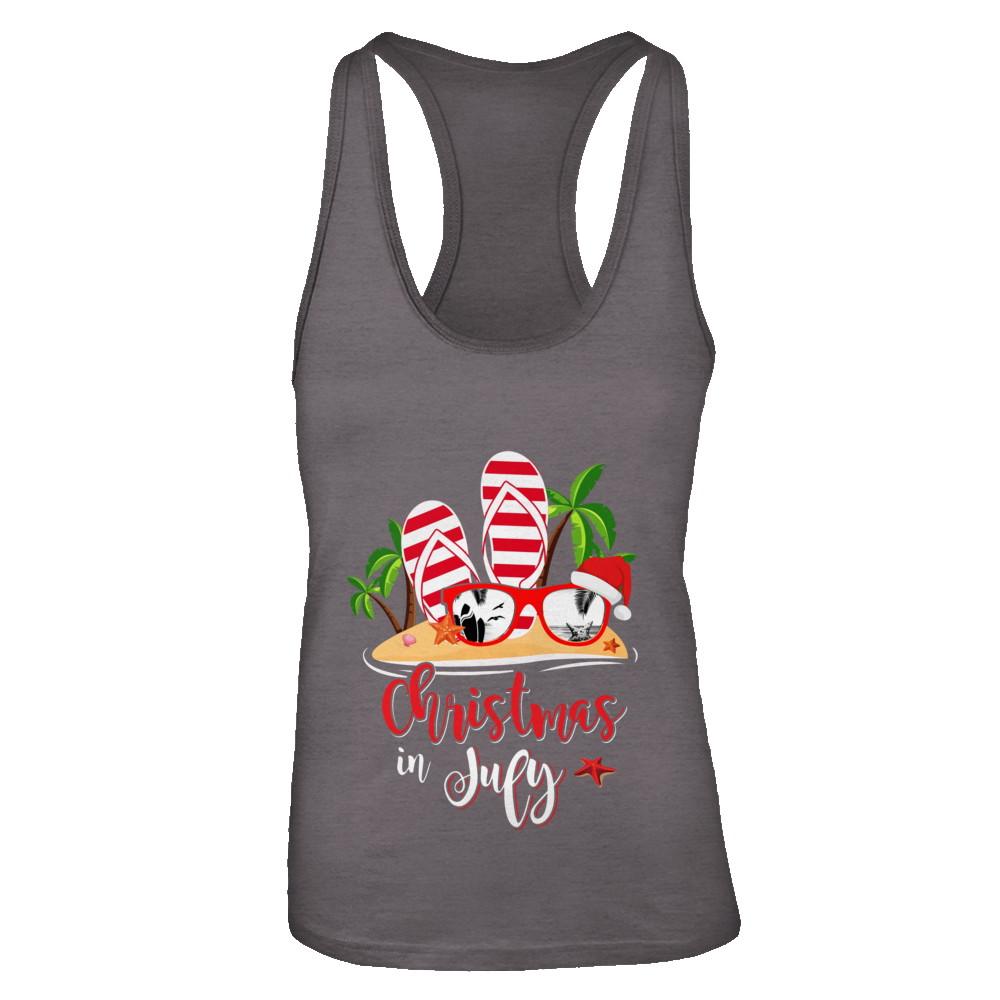 Flip Flop Sunglasses Christmas In July Summer Vacation Beach-T-Shirt & Tank Top-Women's Ideal Racerback Tank-Dark Grey
