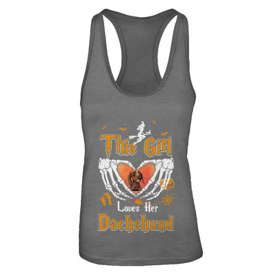 This Girl Love Her Dog Dachshund Halloween-T-Shirt & Tank Top-Women's Ideal Racerback Tank-Dark Grey