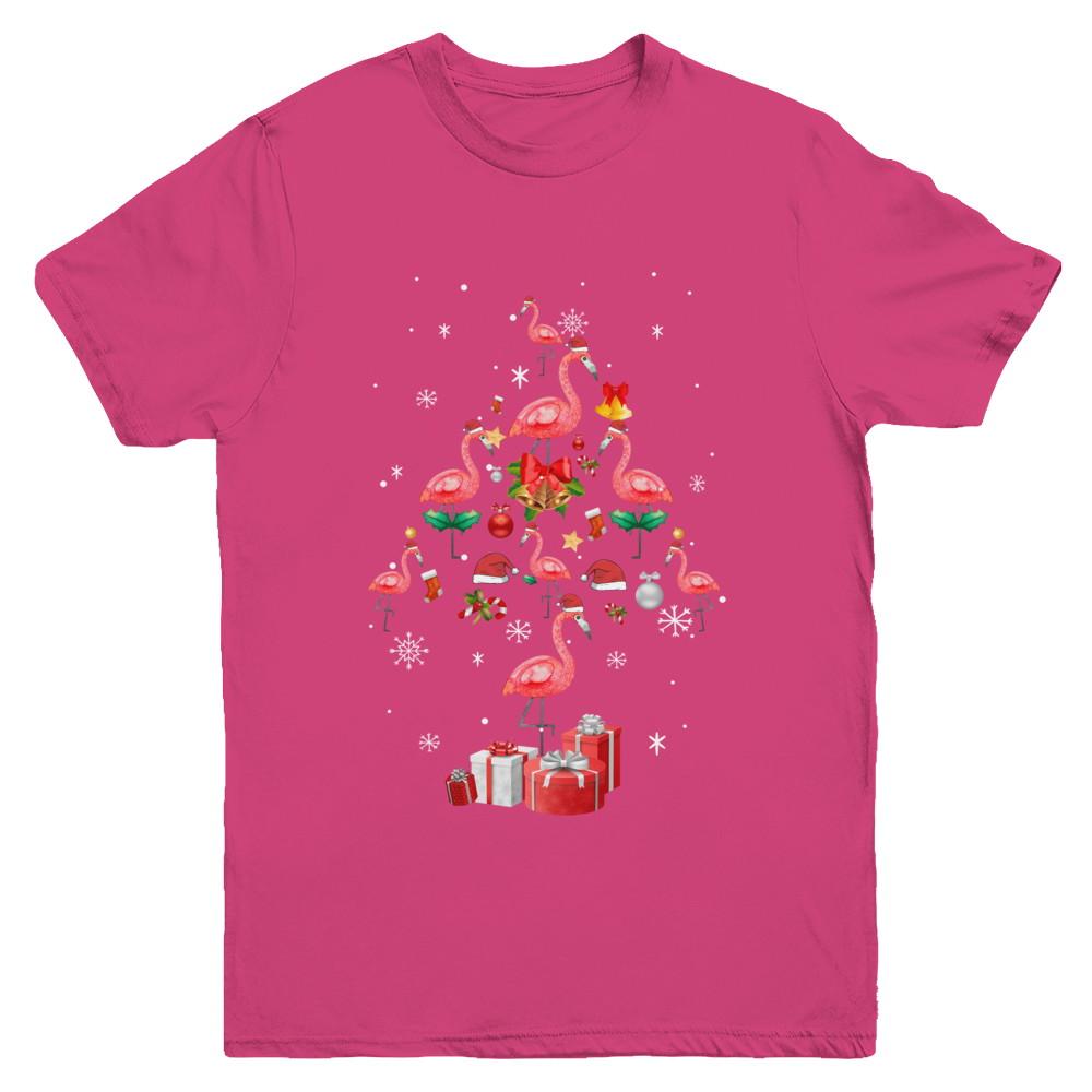 Santa Flamingo Christmas Tree Gift Youth-Youth Shirt-Youth T-Shirt-Heliconia