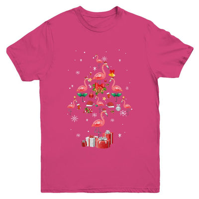 Santa Flamingo Christmas Tree Gift Youth-Youth Shirt-Youth T-Shirt-Heliconia