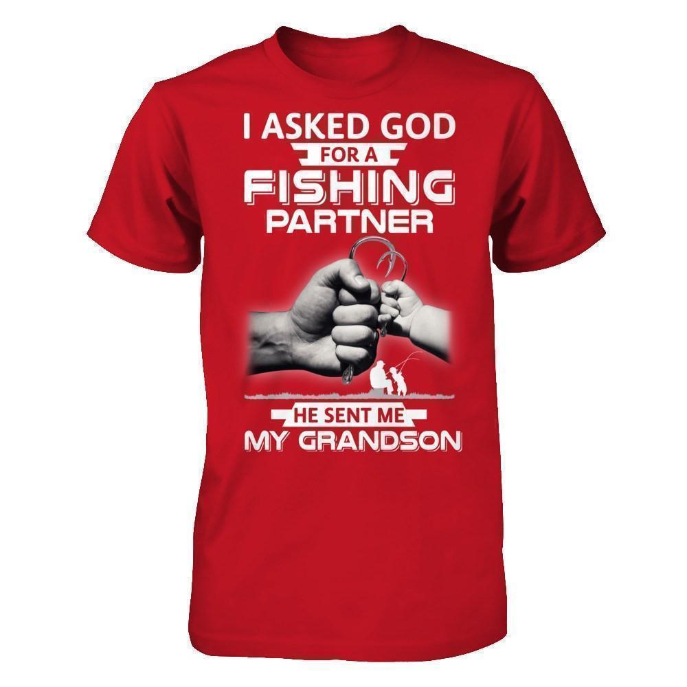 I Asked God For A Fishing Partner He Sent Me My Grandson-T-Shirt & Hoodie-Classic T-Shirt-Red