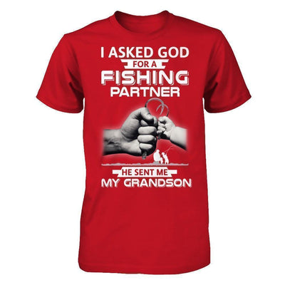 I Asked God For A Fishing Partner He Sent Me My Grandson-T-Shirt & Hoodie-Classic T-Shirt-Red