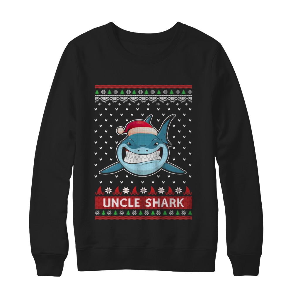 Santa Hat Uncle Shark Ugly Christmas Sweater-T-Shirt & Sweatshirt-Crewneck Sweatshirt-Black