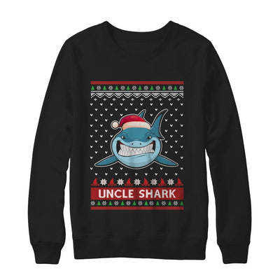 Santa Hat Uncle Shark Ugly Christmas Sweater-T-Shirt & Sweatshirt-Crewneck Sweatshirt-Black