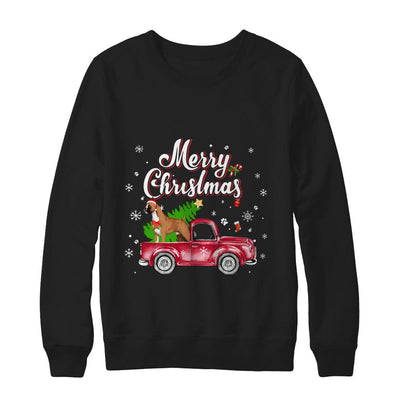 Boxer Retriever Rides Red Truck Christmas Pajama-T-Shirt & Sweatshirt-Crewneck Sweatshirt-Black