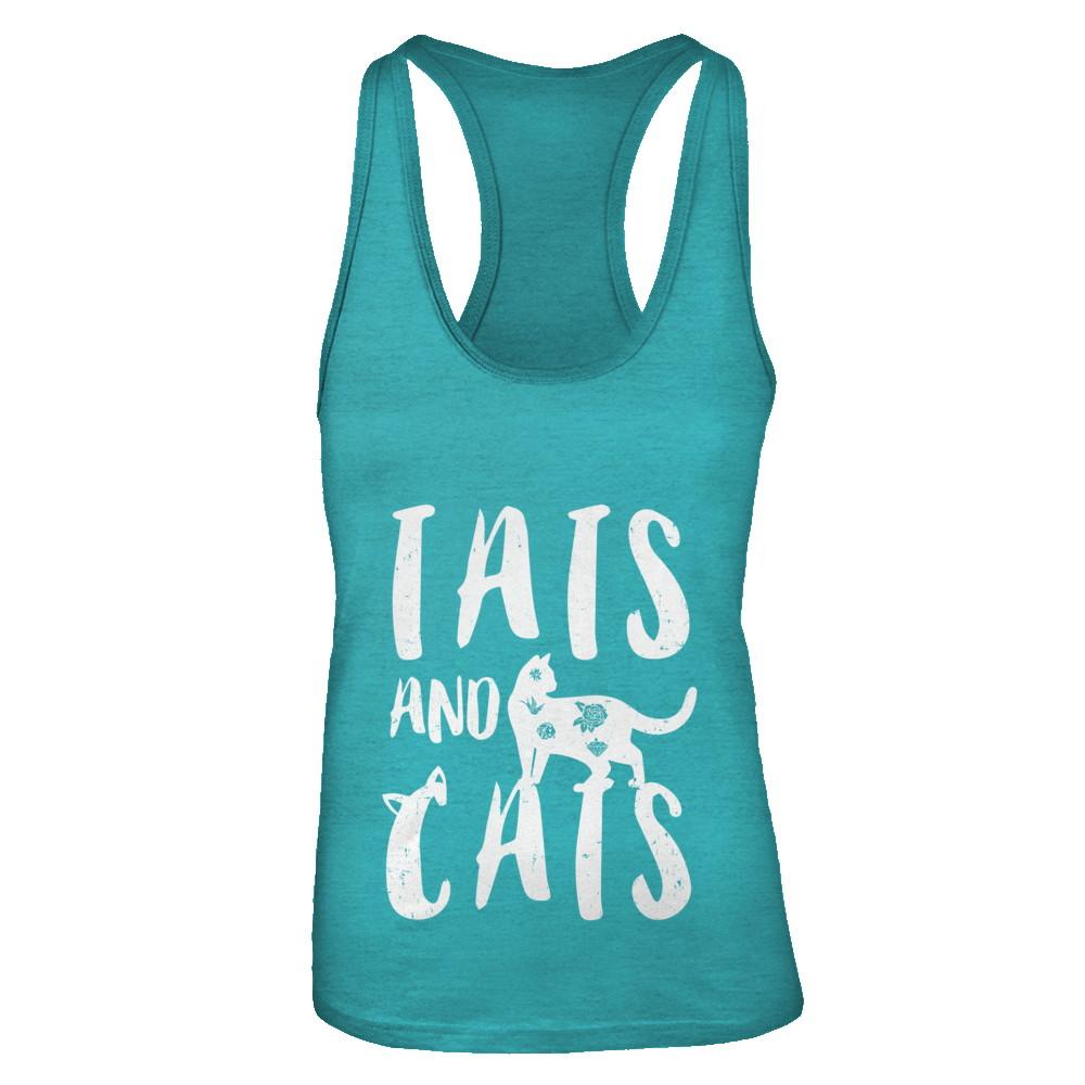 Funny Cat Tats Cat Tattoos Lover-T-Shirt & Tank Top-Women's Ideal Racerback Tank-Tahiti Blue