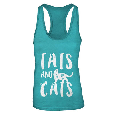 Funny Cat Tats Cat Tattoos Lover-T-Shirt & Tank Top-Women's Ideal Racerback Tank-Tahiti Blue