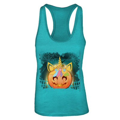 Kids Girls Unicorn Pumpkin Queen Halloween-T-Shirt & Tank Top-Women's Ideal Racerback Tank-Tahiti Blue