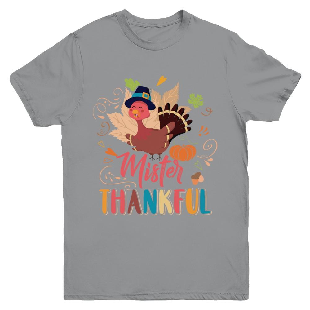 Cute Mister Thankful Turkey Thanksgiving Youth-Youth Shirt-Youth T-Shirt-Sport Grey