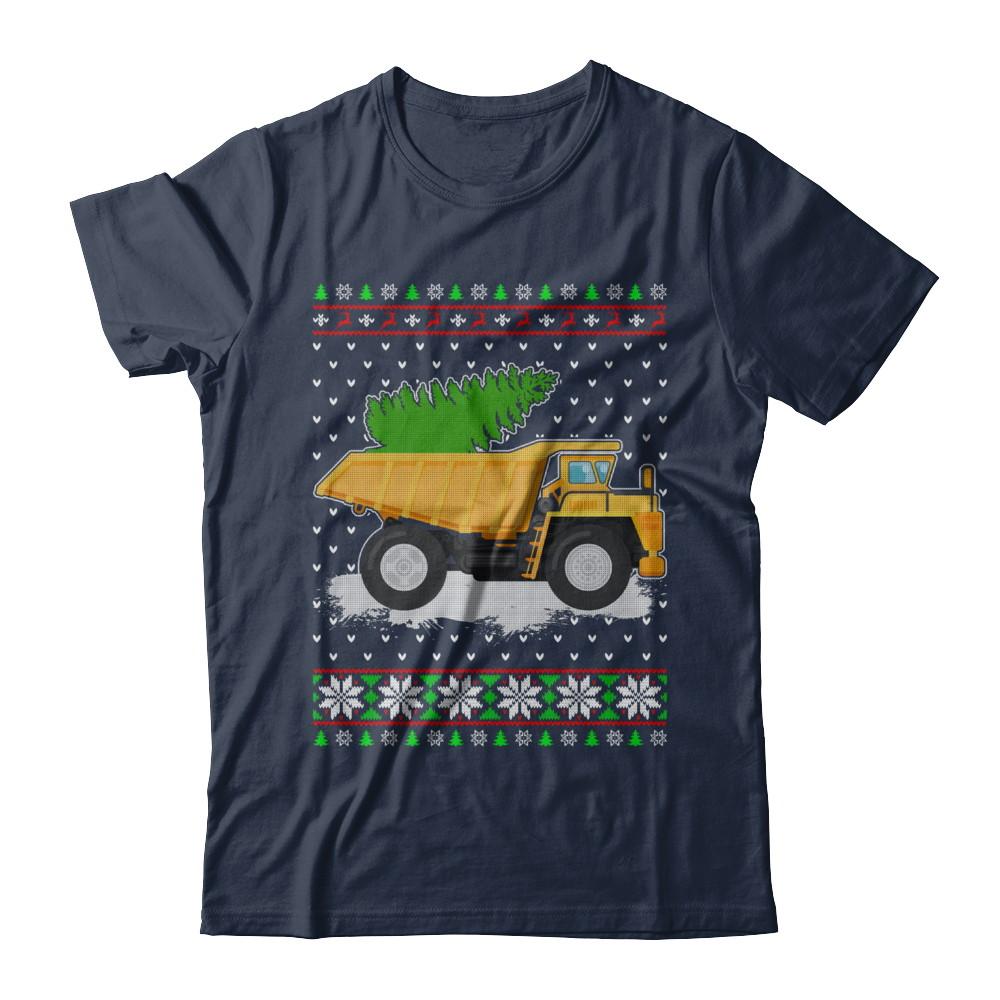 Yellow Dump Truck Trucker Ugly Christmas Sweater-T-Shirt & Sweatshirt-Classic T-Shirt-Navy