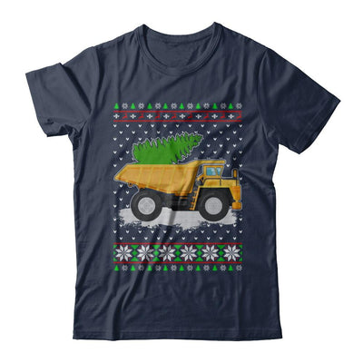 Yellow Dump Truck Trucker Ugly Christmas Sweater-T-Shirt & Sweatshirt-Classic T-Shirt-Navy