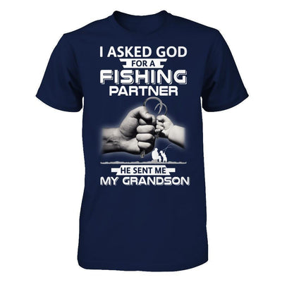 I Asked God For A Fishing Partner He Sent Me My Grandson-T-Shirt & Hoodie-Classic T-Shirt-Navy