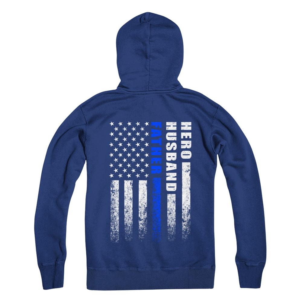 Police Thin Blue Line Husband Daddy Hero Fathers Day Gift-T-Shirt & Hoodie-Pullover Hoodie-Deep Royal