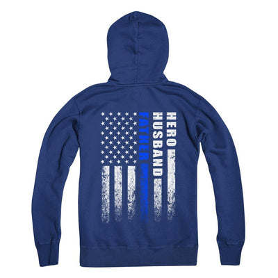 Police Thin Blue Line Husband Daddy Hero Fathers Day Gift-T-Shirt & Hoodie-Pullover Hoodie-Deep Royal