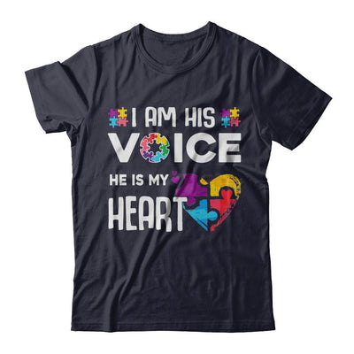 Autism Awareness I Am His Voice He Is My Heart Autism Mom-T-Shirt & Hoodie-Premium T-Shirt-Midnight Navy