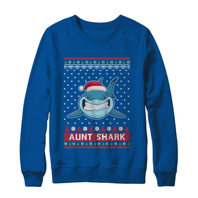 Santa Hat Aunt Shark Ugly Christmas Sweater-T-Shirt & Sweatshirt-Crewneck Sweatshirt-Deep Royal