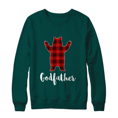 Red Godfather Bear Buffalo Plaid Family Christmas Pajamas-T-Shirt & Sweatshirt-Crewneck Sweatshirt-Deep Forest