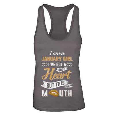 I Am A January Girl I've Got A Good Heart Birthday-T-Shirt & Tank Top-Women's Ideal Racerback Tank-Dark Grey