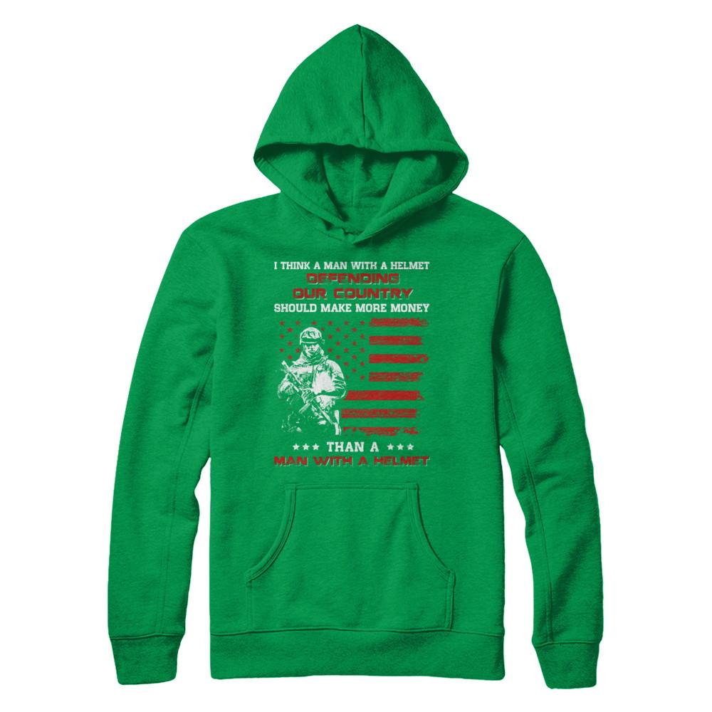 Veteran I Think A Man With A Helmet Defending Our Country-T-Shirt & Hoodie-Pullover Hoodie-Irish Green