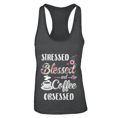 Stressed Blessed And Coffee Obsessed-T-Shirt & Tank Top-Women's Ideal Racerback Tank-Black