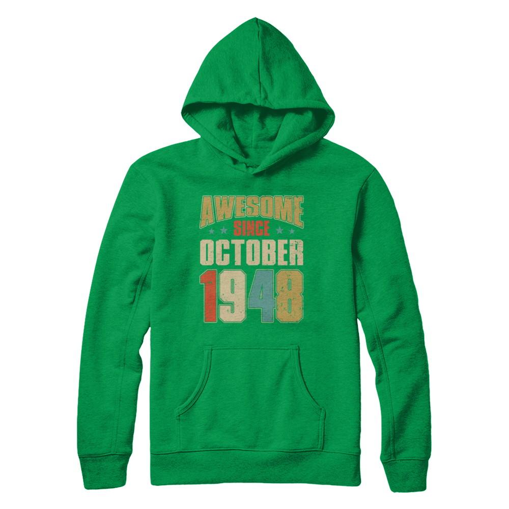 Vintage Retro Awesome Since October 1948 73th Birthday-T-Shirt & Hoodie-Pullover Hoodie-Irish Green