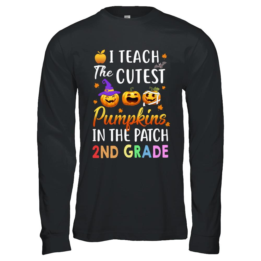 I Teach The Cutest Pumpkins In The Patch 2nd Grade Halloween-T-Shirt & Hoodie-Long Sleeve T-Shirt-Black