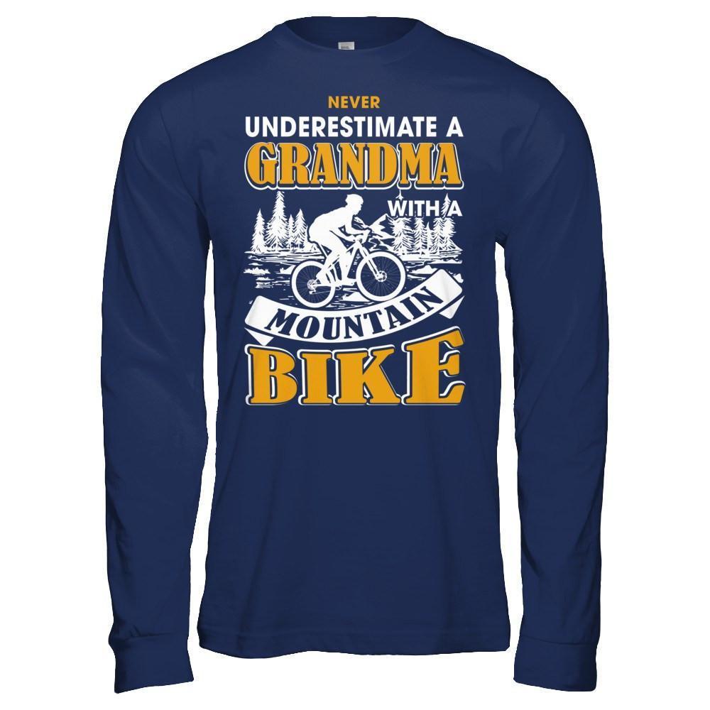 Never Underestimate A Grandma With A Mountain Bike-T-Shirt & Hoodie-Long Sleeve T-Shirt-Navy