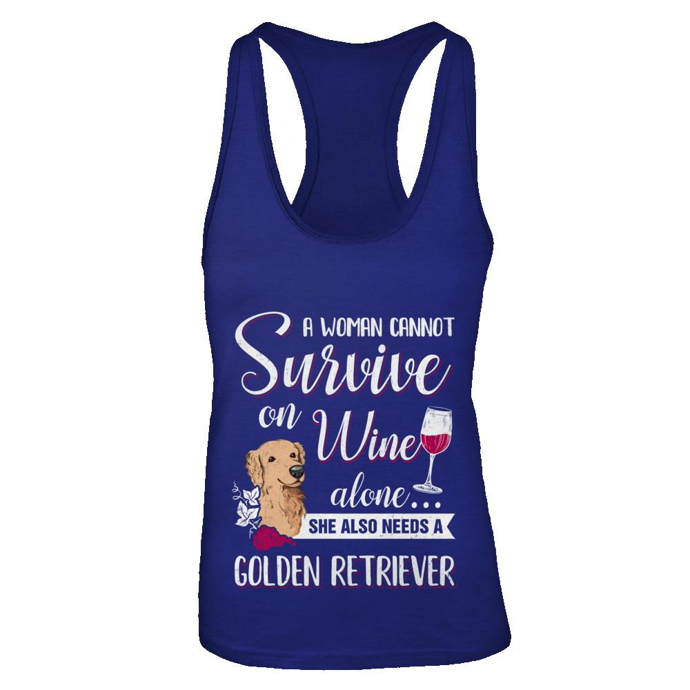 A Woman Can't Survive On Wine Alone Golden Retriever Dog-T-Shirt & Tank Top-Women's Ideal Racerback Tank-Royal